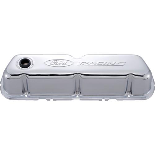 Ford Racing FMS-302-070 Ford Racing' Stamped Steel Valve Covers Chrome Embossed Emblems.