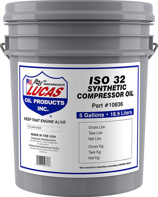Lucas Oils LUS-10836 Synthetic Compressor Oil ISO 32 5 Gallon Pail