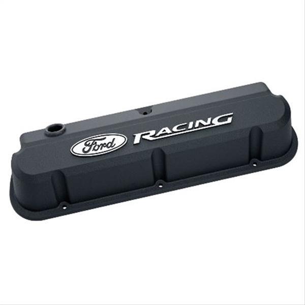 Ford Racing FMS-302-135 Ford Racing' Die-Cast Valve Covers Slant-Edge Black Crinkle Raised Emblems.