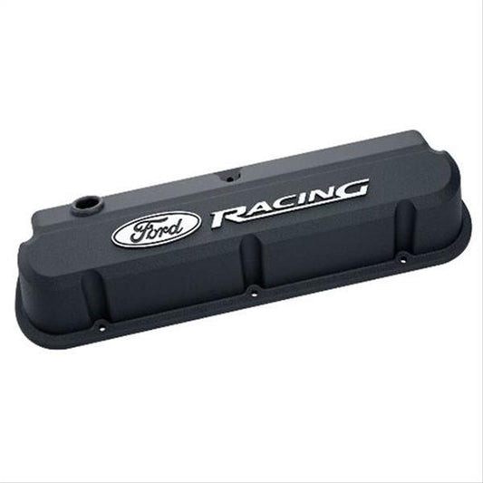 Ford Racing FMS-302-135 Ford Racing' Die-Cast Valve Covers Slant-Edge Black Crinkle Raised Emblems.