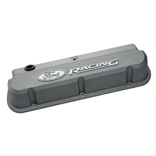Ford Racing FMS-302-137 Ford Racing' Die-Cast Valve Covers Slant-Edge Cast Gray Crinkle Raised Emblems.