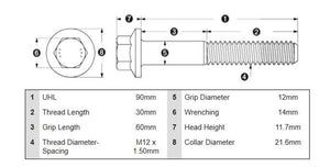 ARP 764-1010 M12 X 1.50 X 90 Hex SS Bolts