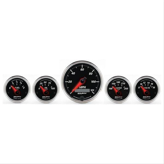 AutoMeter AU1201 Designer Black Gauge Kit Speedo Fuel Water Temp Oil Press Volts