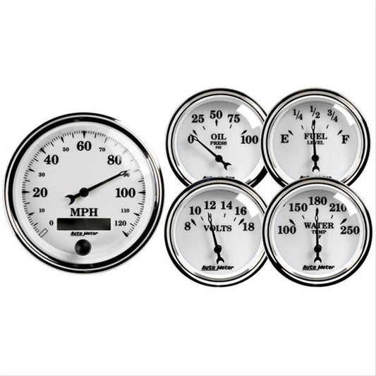AutoMeter AU1200 Old Tyme White II Gauge Kit Speedo Fuel Water Temp Oil Volts