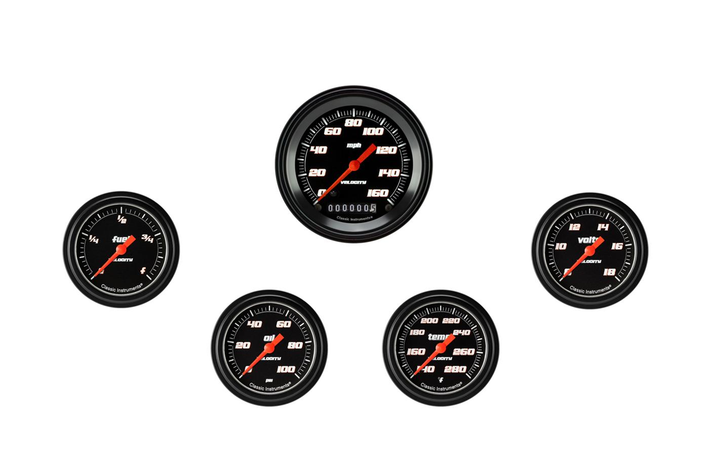 Classic Instruments VS300BBLF Velocity Black Five Gauge Set 300