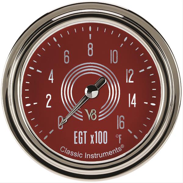 Classic Instruments V8RS398SLC V8 Red Steelie 2 5/8" Exhaust Gas Temp. Gauge
