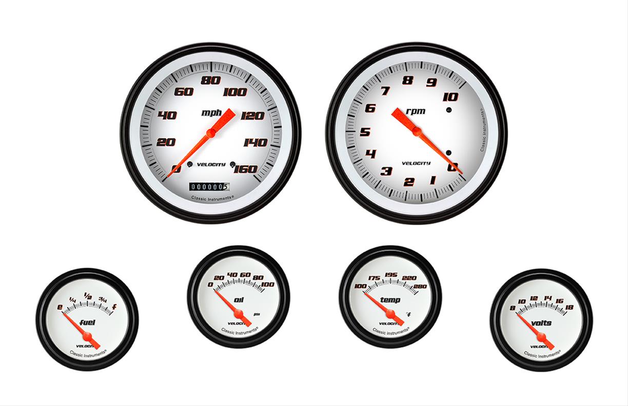Classic Instruments VS251WBLF Velocity White Six Gauge Set 251