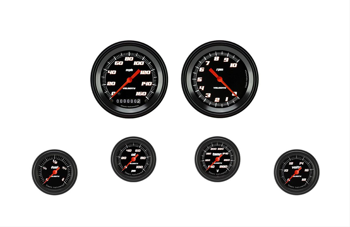 Classic Instruments VS101BBLF Velocity Black Six Gauge Set 101