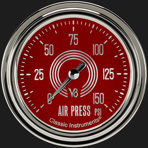 Classic Instruments V8RS318SLC V8 Red Steelie 2 5/8" Air Pressure Gauge