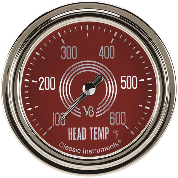 Classic Instruments V8RS397SLC V8 Red Steelie 2 5/8" Cylinder Head Temp. Gauge
