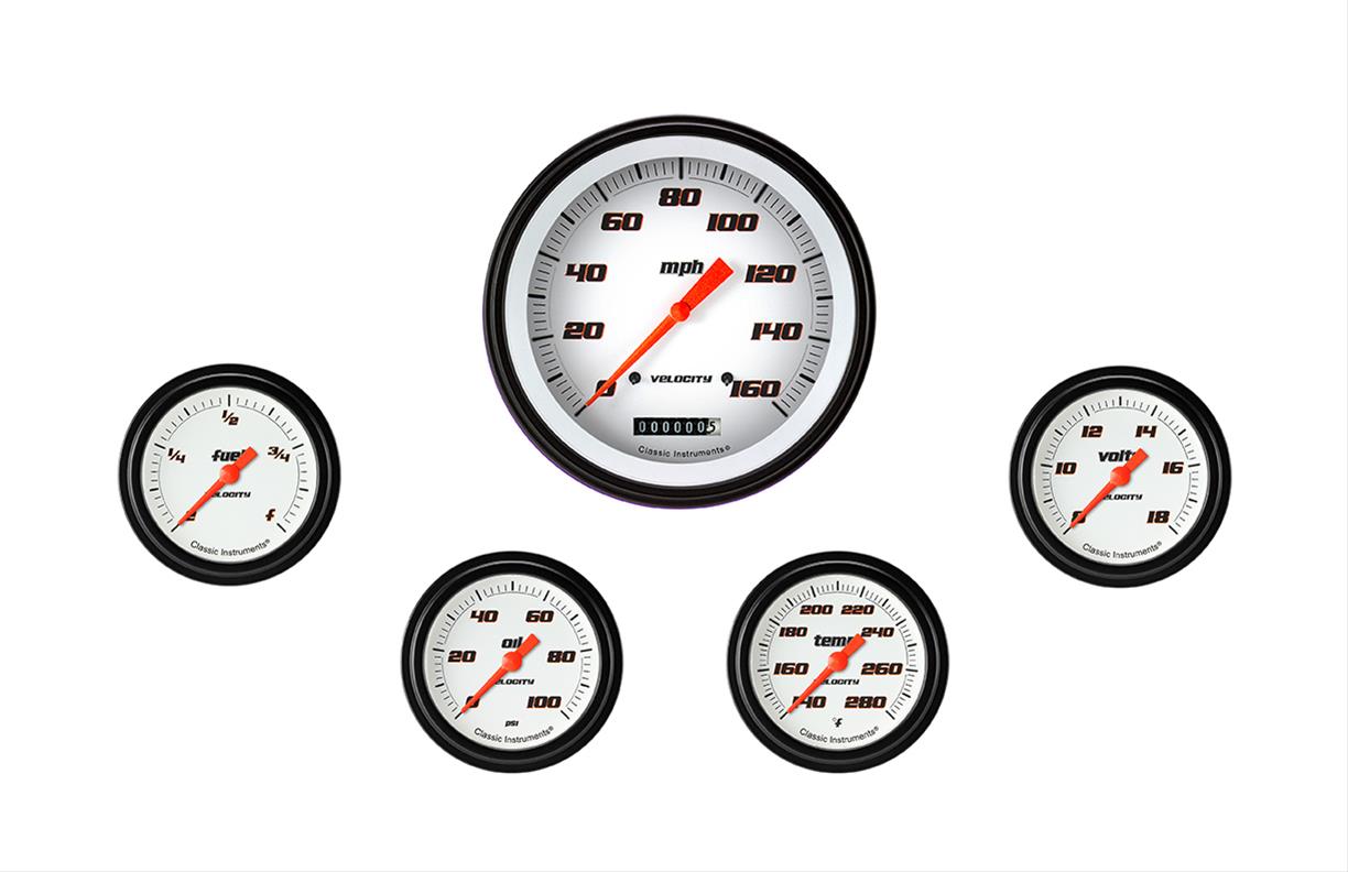 Classic Instruments VS354WBLF Velocity White Five Gauge Set 354