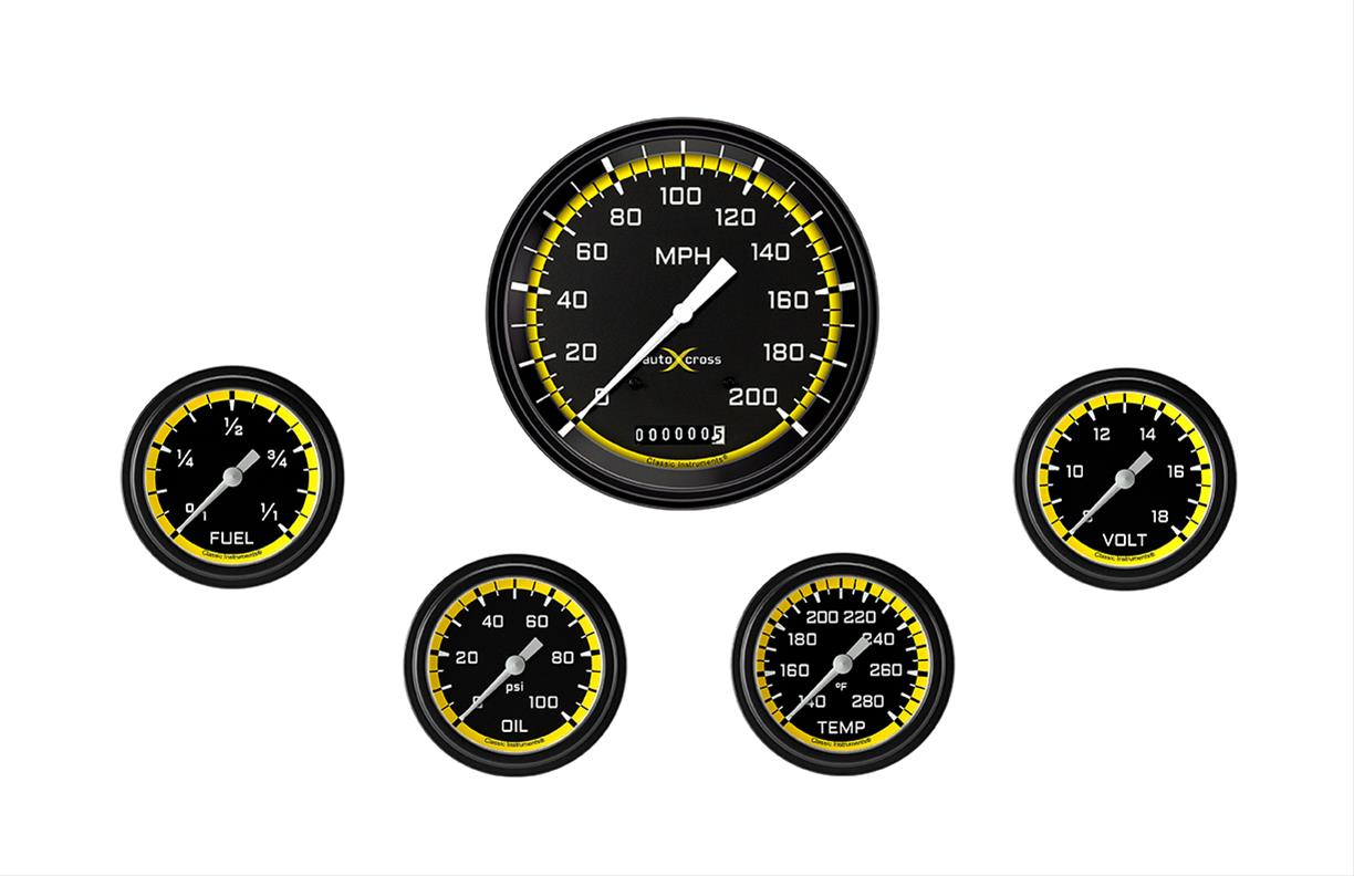 Classic Instruments AX354YBLF AutoCross Yellow Five Gauge Set 354