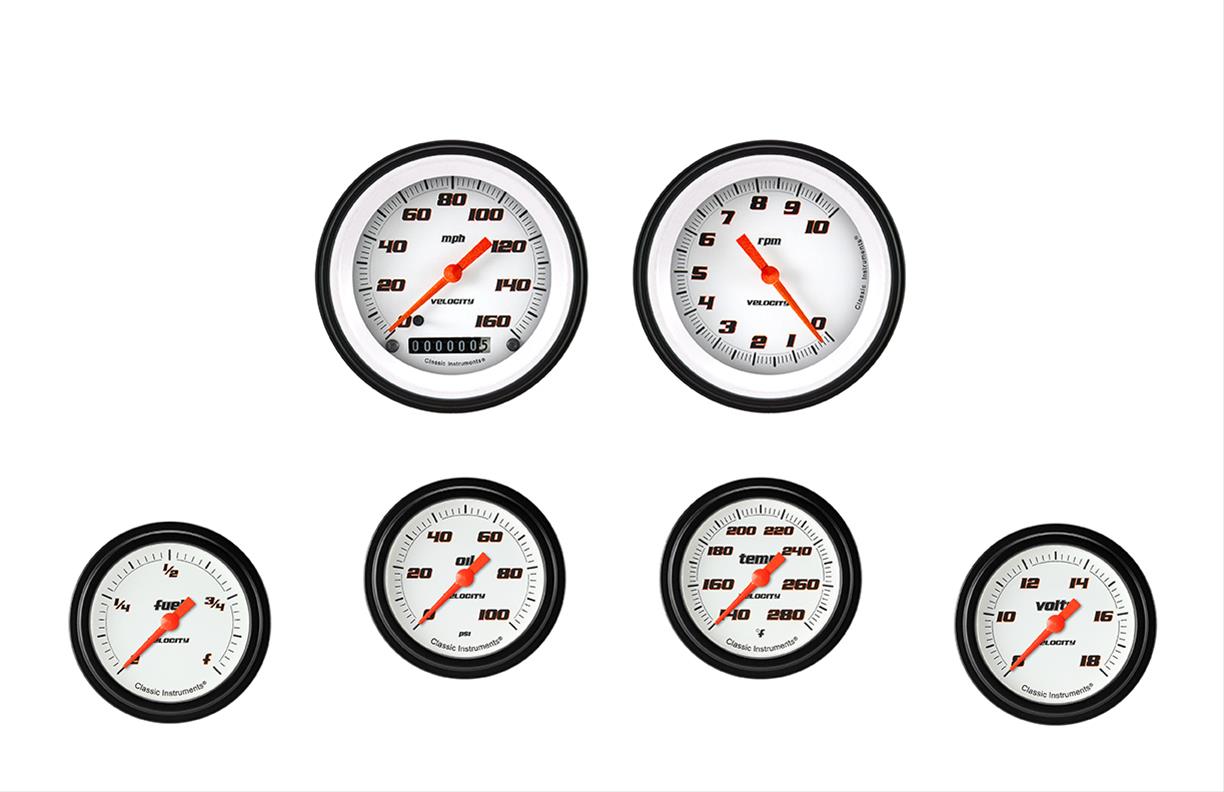Classic Instruments VS301WBLF Velocity White Six Gauge Set 301