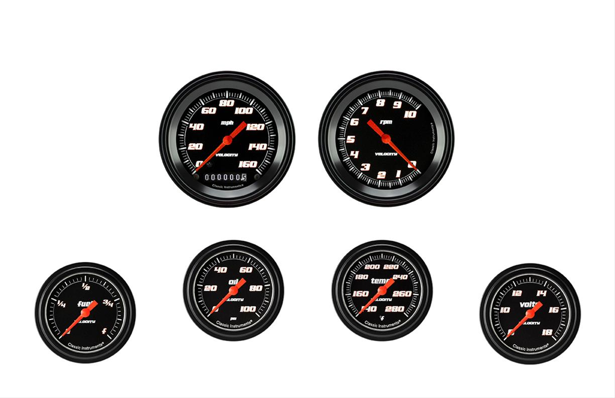Classic Instruments VS301BBLF Velocity Black Six Gauge Set 301