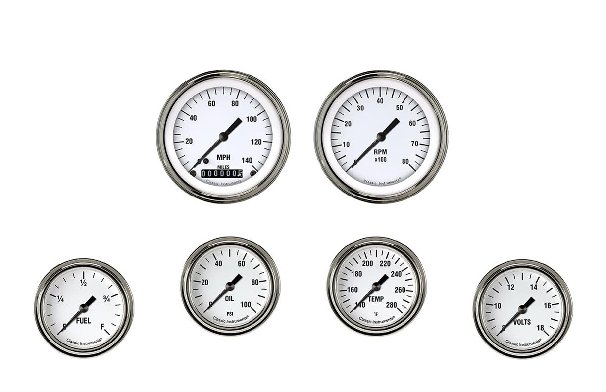 Classic Instruments WH301SLF White Hot Six Gauge Set 301