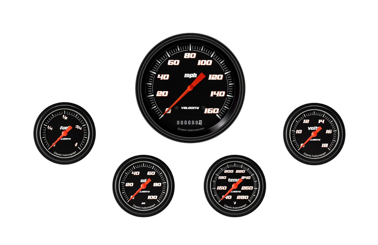 Classic Instruments VS354BBLF Velocity Black Five Gauge Set 354