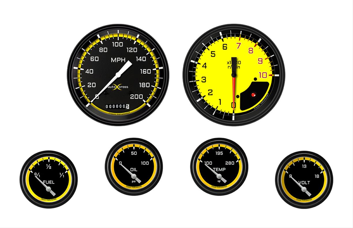 Classic Instruments AX251YBLF AutoCross Yellow Six Gauge Set 251