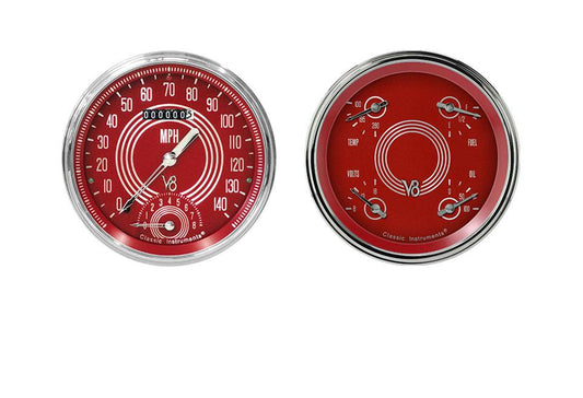 Classic Instruments V8RS62SLC V8 Red Steelie - 2 Gauge Set 4-5/8" Speedtachular & Quad