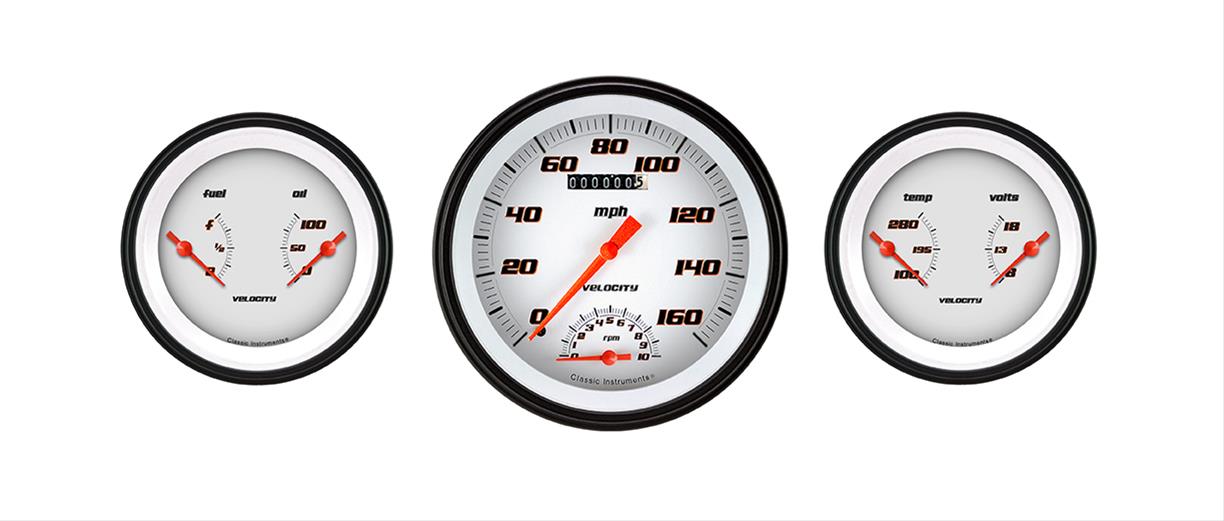 Classic Instruments VS61WBLF Velocity White - 3 Gauge Set 4-5/8" Speedtachular & 2x 3-3/8" Duals