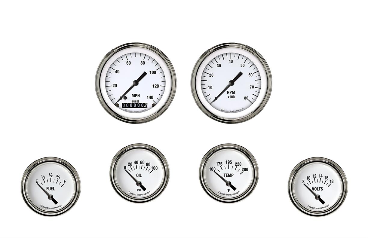 Classic Instruments WH201SLF White Hot Six Gauge Set 201