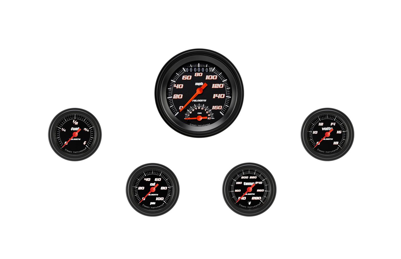 Classic Instruments VS135BBLF Velocity Black Five Gauge Set 135