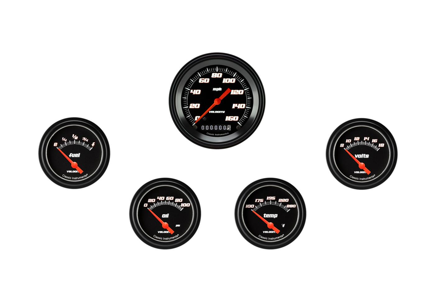 Classic Instruments VS200BBLF Velocity Black Five Gauge Set 200