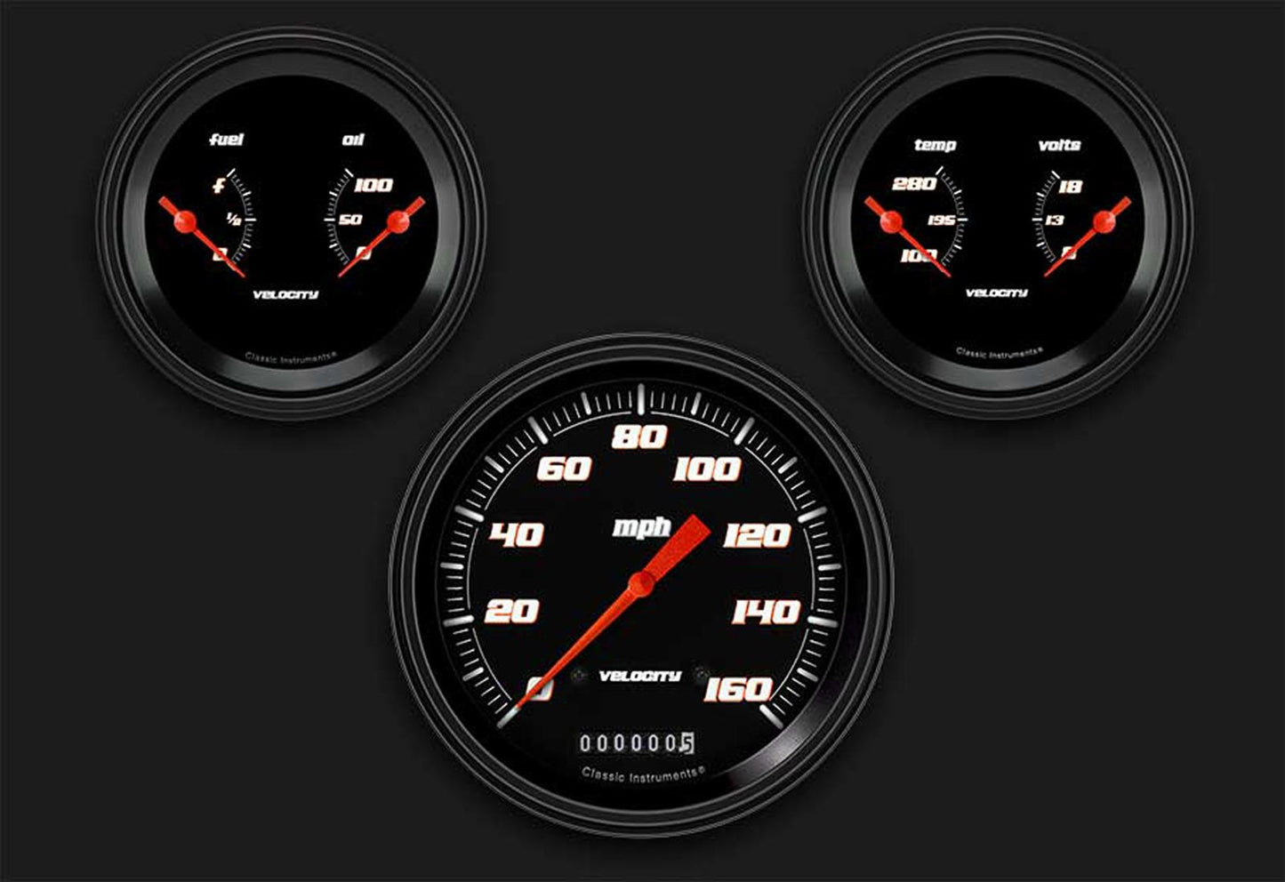 Classic Instruments VS64BBLF Velocity Black - 3 Gauge Set 4-5/8" Speedo & 2x 3-3/8" Duals