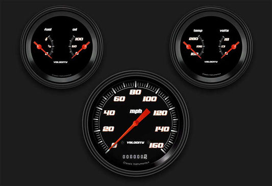 Classic Instruments VS64BBLF Velocity Black - 3 Gauge Set 4-5/8" Speedo & 2x 3-3/8" Duals