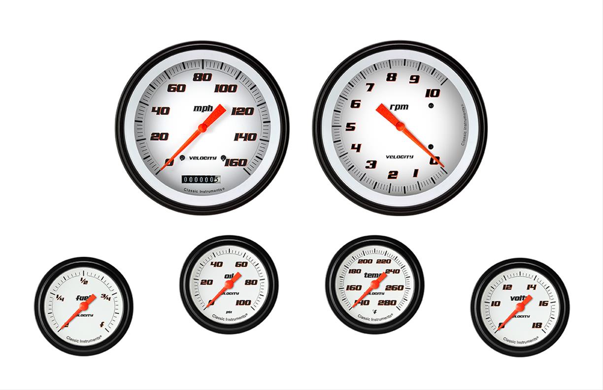Classic Instruments VS351WBLF Velocity White Six Gauge Set 351