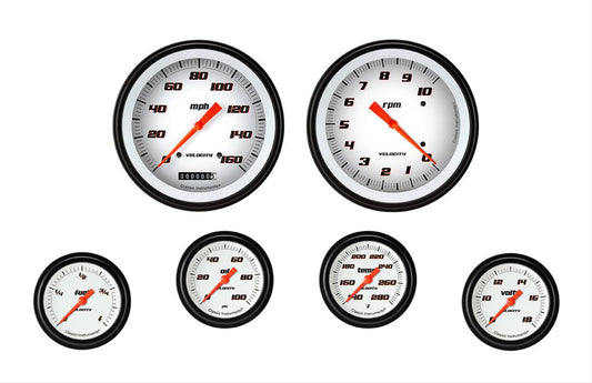Classic Instruments VS351WBLF Velocity White Six Gauge Set 351