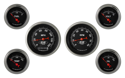 Classic Instruments SC01SLC So-Cal - 6 Gauge Set 3-3/8" Speedo & Tacho, 2-1/18" Fuel, Oil, Temp, Volts