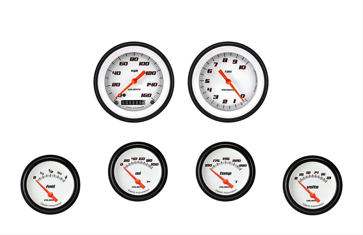 Classic Instruments VS201WBLF Velocity White Six Gauge Set 201