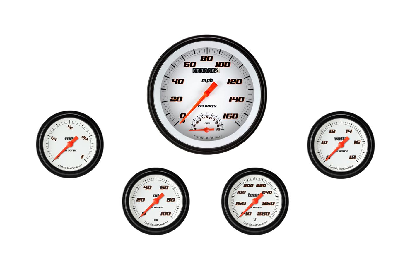 Classic Instruments VS365WBLF Velocity White Five Gauge Set 365