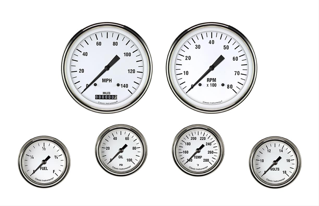 Classic Instruments WH351SLF White Hot Six Gauge Set 351