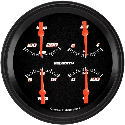 Classic Instruments VS31BBLF Velocity Black w/ Black Bezel 4 - 5/8" Quad fuel 0