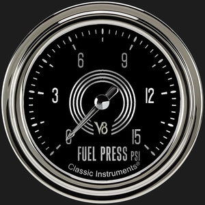 Classic Instruments V8SR345SLC V8 Speedster 2 5/8" Fuel Pressure Gauge, 15 psi