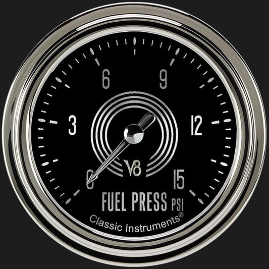 Classic Instruments V8SR345SLC V8 Speedster 2 5/8" Fuel Pressure Gauge, 15 psi
