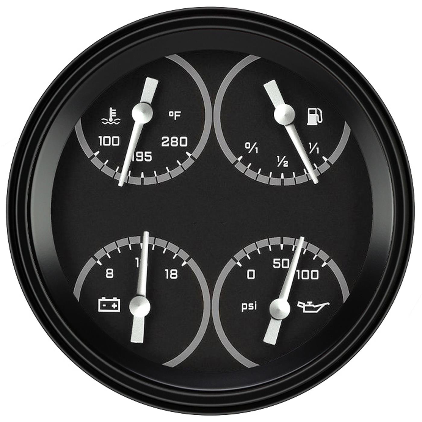 Classic Instruments AX78GBLF Autocross Grey w/ Black Bezel 4 - 5/8" Quad fuel