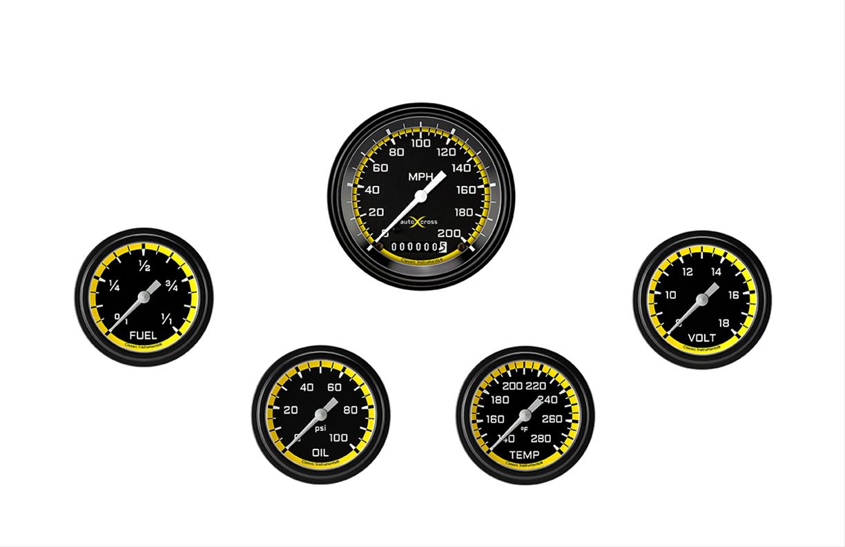 Classic Instruments AX200YBLF AutoCross Yellow Five Gauge Set 200