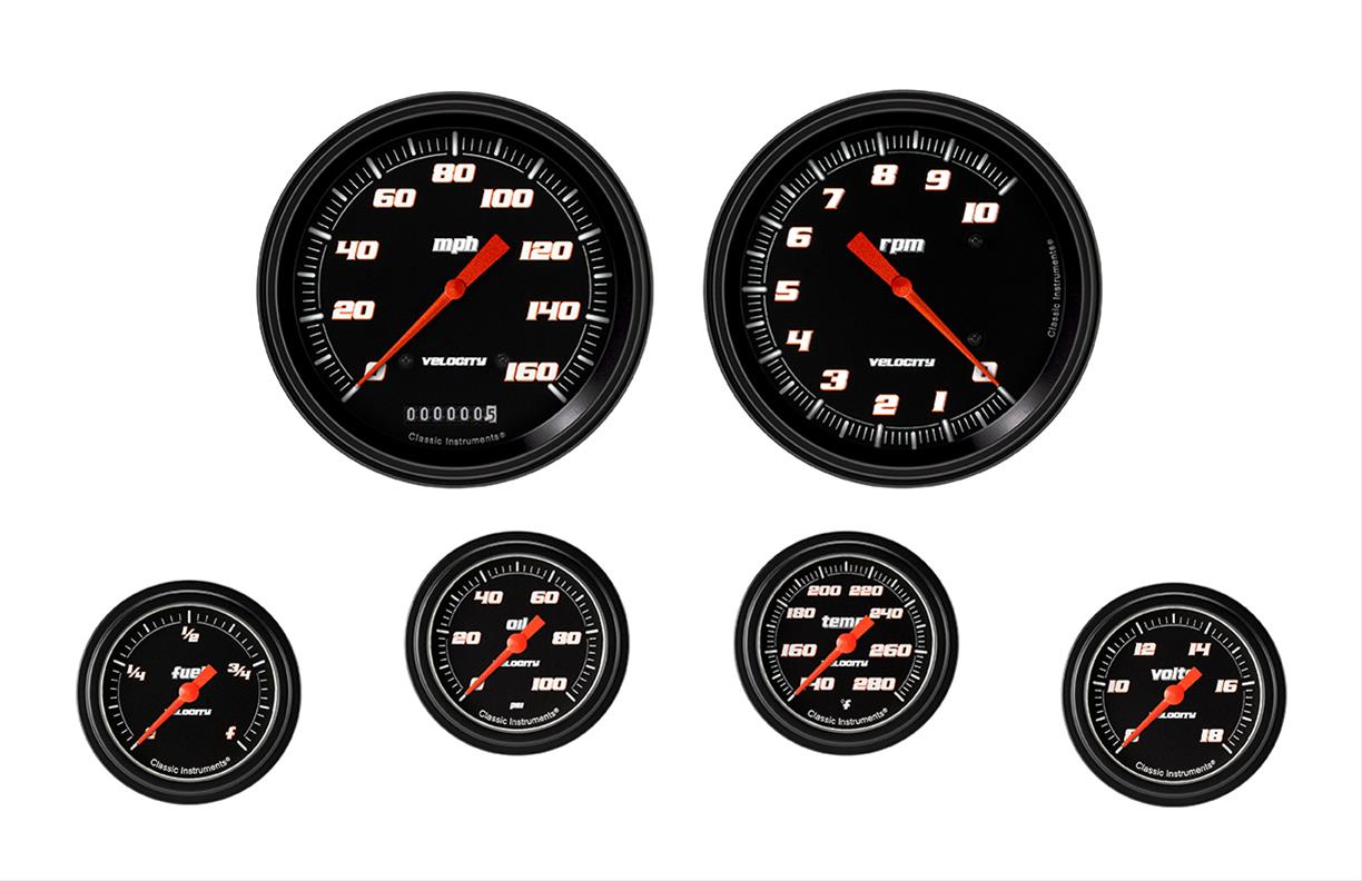 Classic Instruments VS351BBLF Velocity Black Six Gauge Set 351
