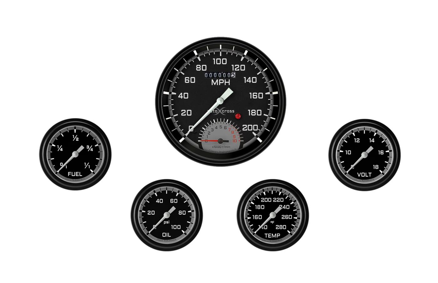Classic Instruments AX365GBLF AutoCross Gray Five Gauge Set 365