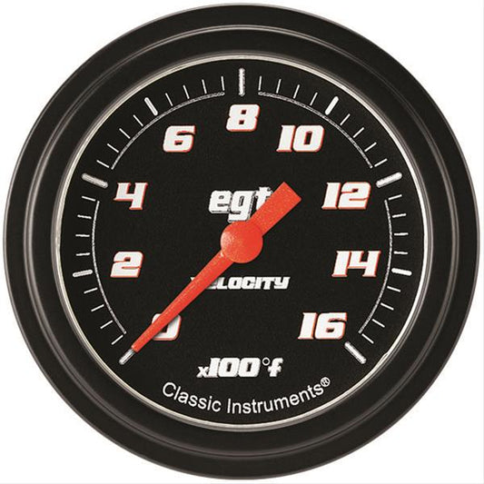Classic Instruments VS398BBLF Velocity Black 2 5/8" Exhaust Gas Temp. Gauge