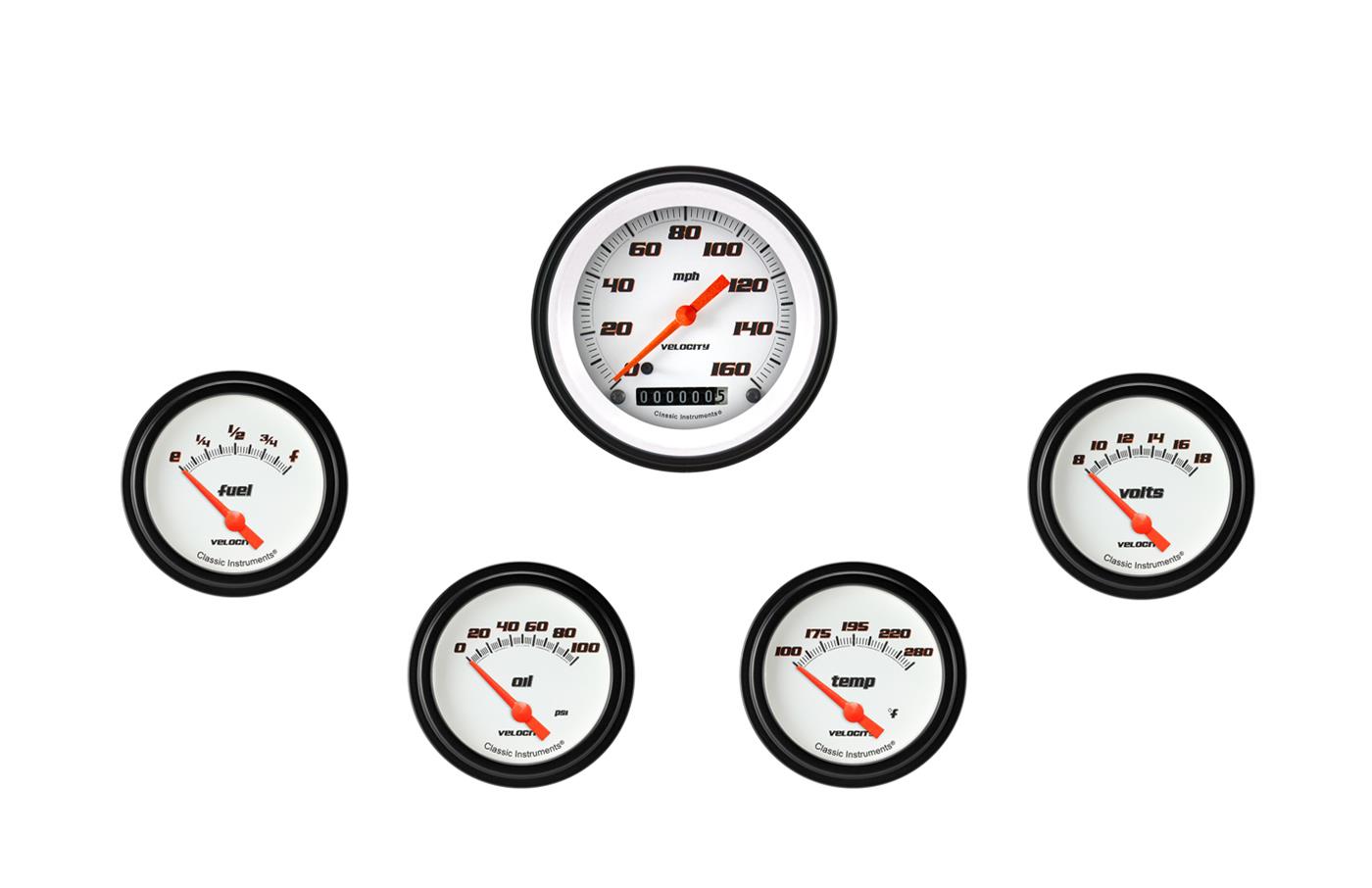 Classic Instruments VS200WBLF Velocity White Five Gauge Set 200