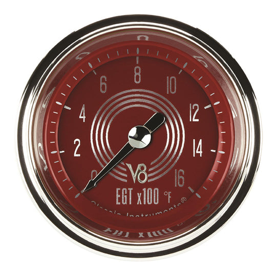 Classic Instruments V8RS198SHC V8 Red Steelie 2 1/8" Exhaust Gas Temp. Gauge