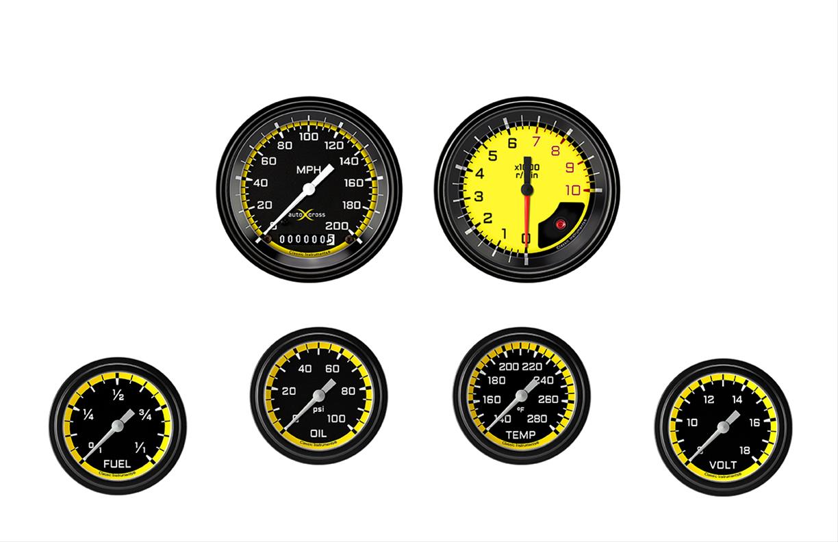 Classic Instruments AX301YBLF AutoCross Yellow Six Gauge Set 301
