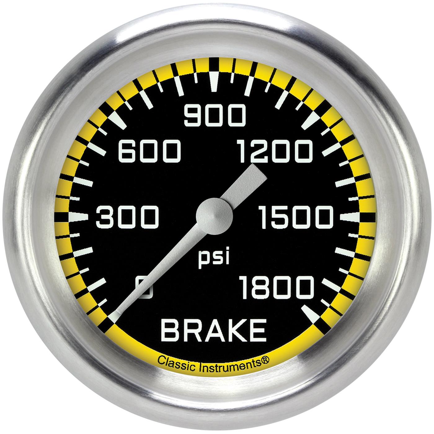 Classic Instruments AX367YAPF Autocross Yellow 2 5/8" Brake Pressure Gauge