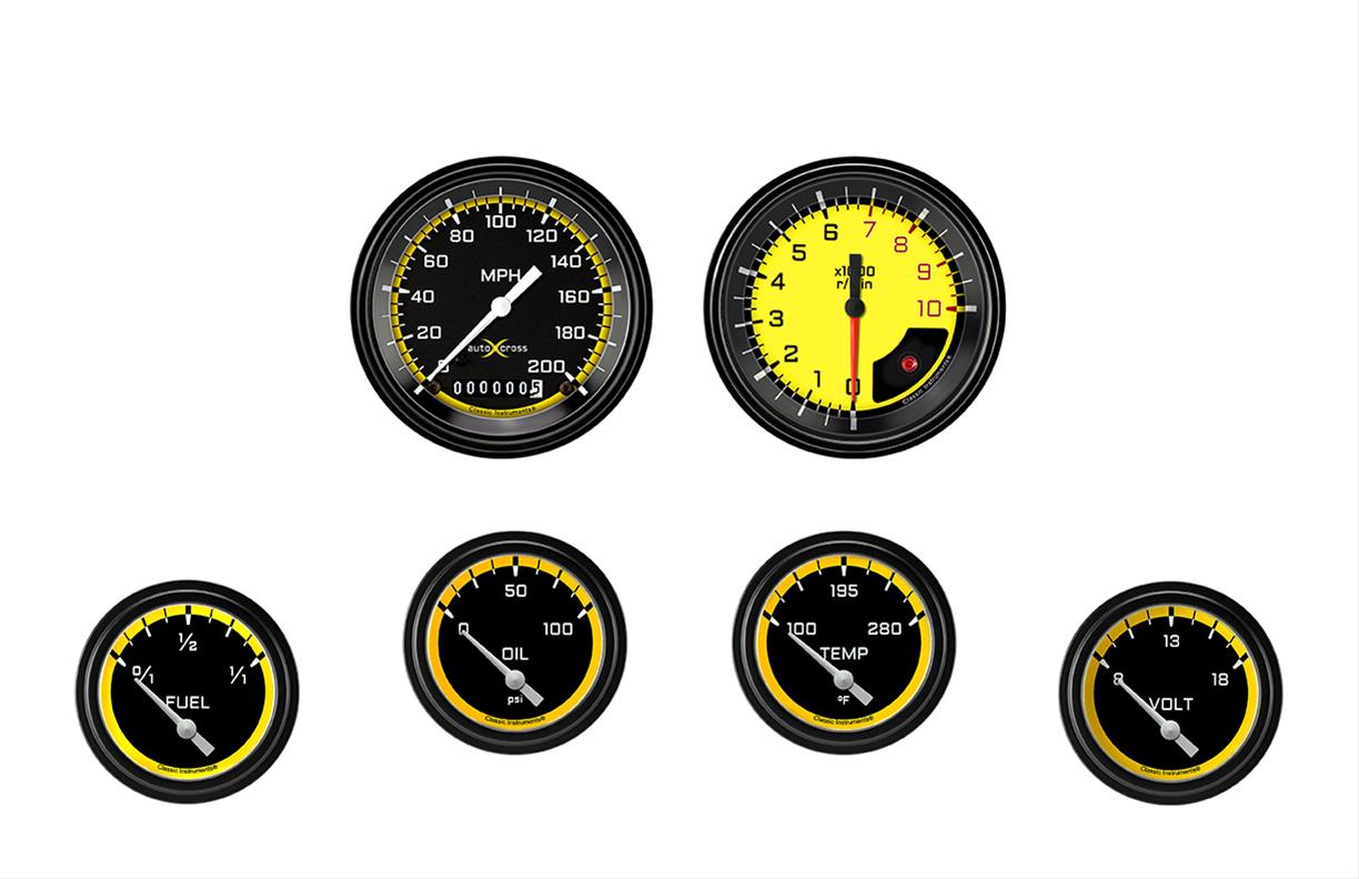 Classic Instruments AX201YBLF AutoCross Yellow Six Gauge Set 201
