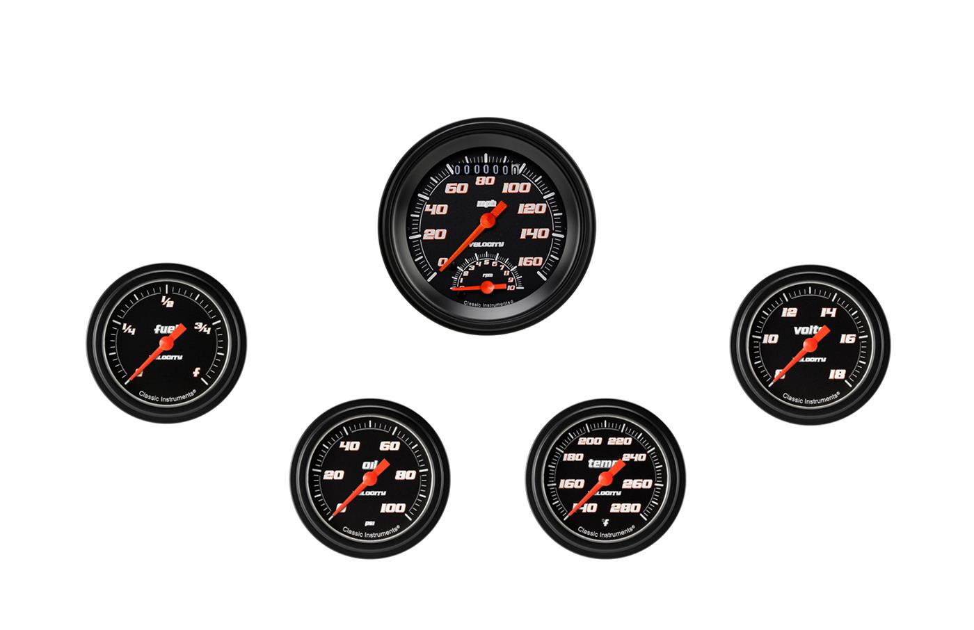 Classic Instruments VS335BBLF Velocity Black Five Gauge Set 335