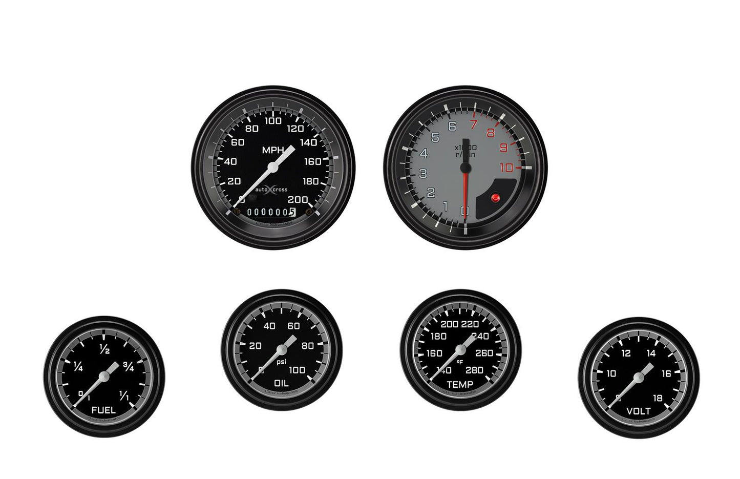 Classic Instruments AX301GBLF AutoCross Gray Six Gauge Set 301