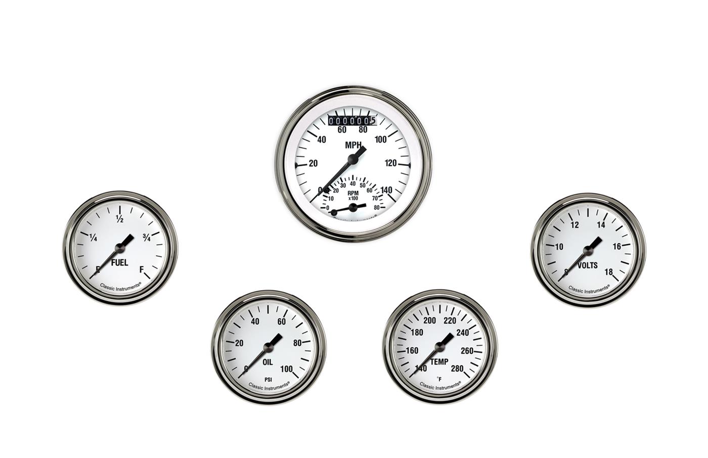 Classic Instruments WH335SLF White Hot Five Gauge Set 335